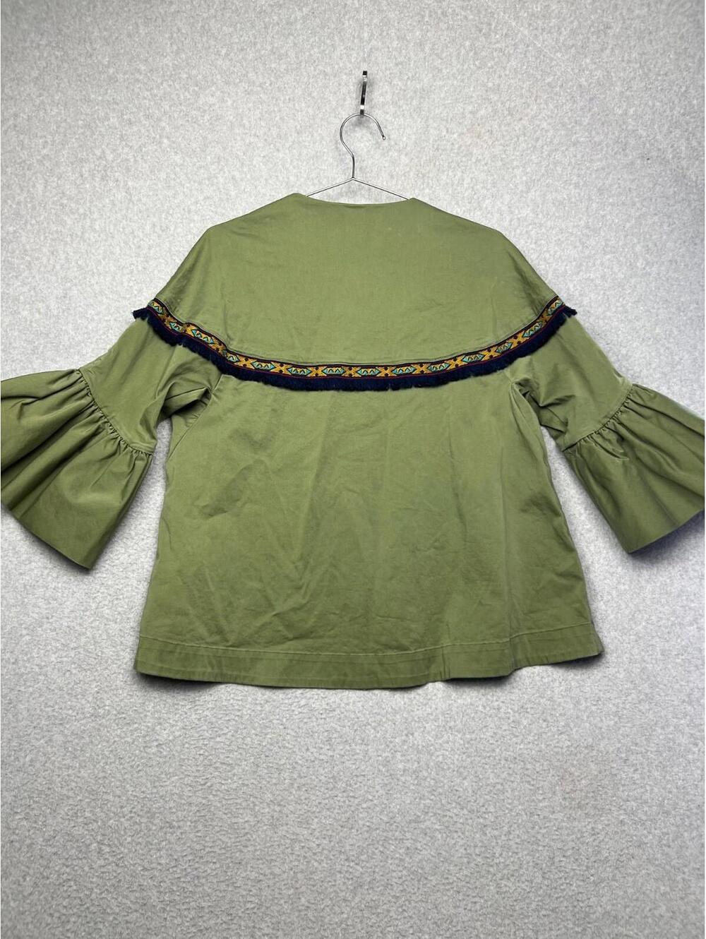 Zara Aztec Embroidered Crop Bell Sleeve Jacket Womens M Boho Green Indie Hippie - Picture 2 of 9